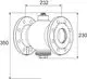 Technische Zeichnung eines Produktes mit zwei Flanschen, einem zentralen Körper und Anschluss für eine Anode. Hersteller ist IMI Hydronic Engineering.
